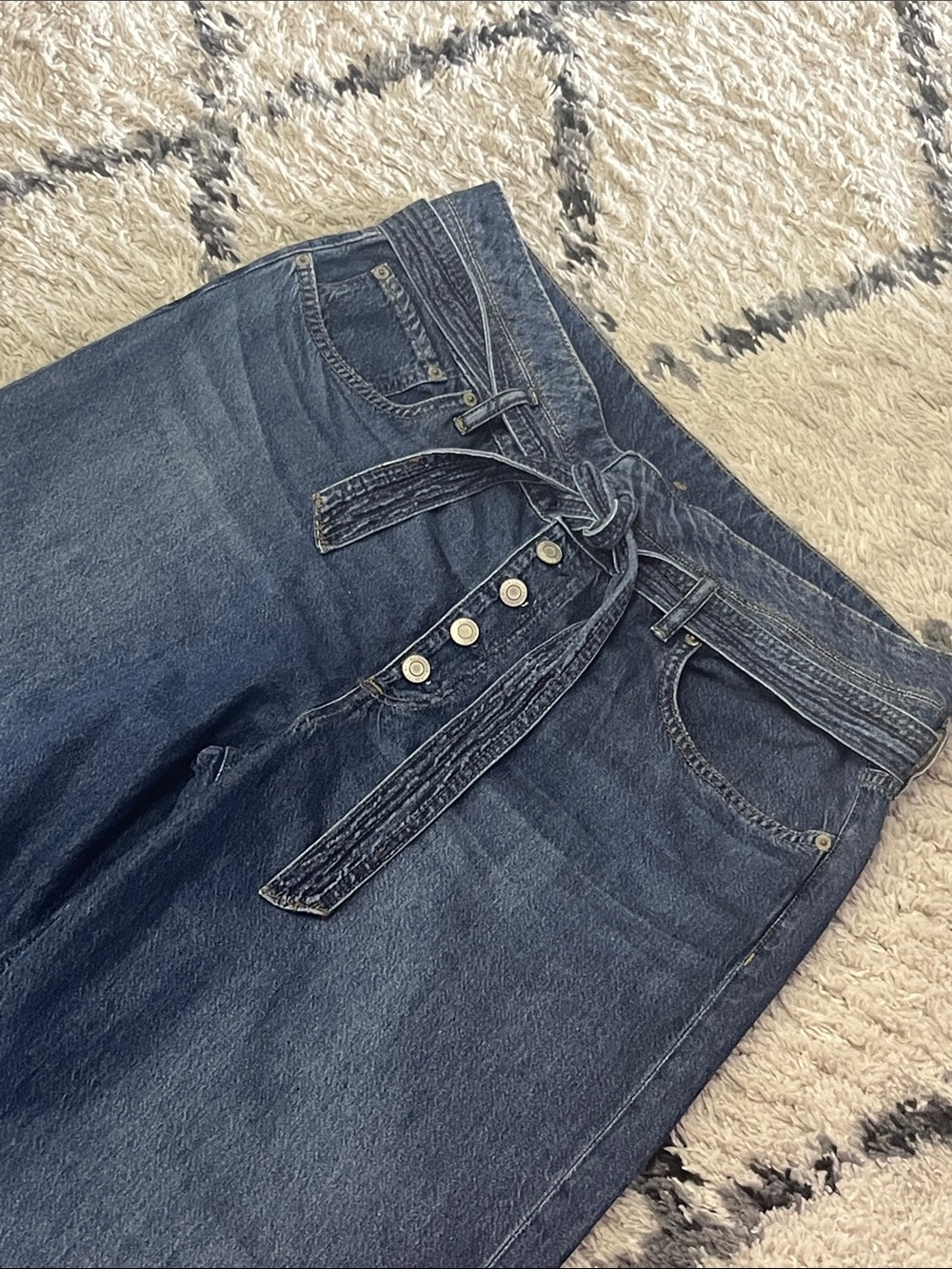 Lauren Ralph Lauren Belted Wide Leg Crop Jeans Button Fly Dark Wash Size 16 - Picture 4 of 11
